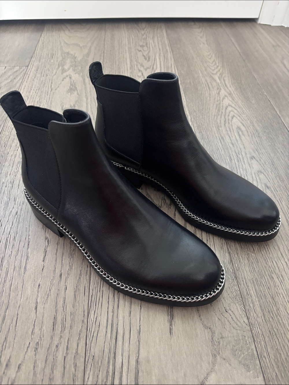 Black Wishbone Ankle Boots with Silver Chain Trim size 8